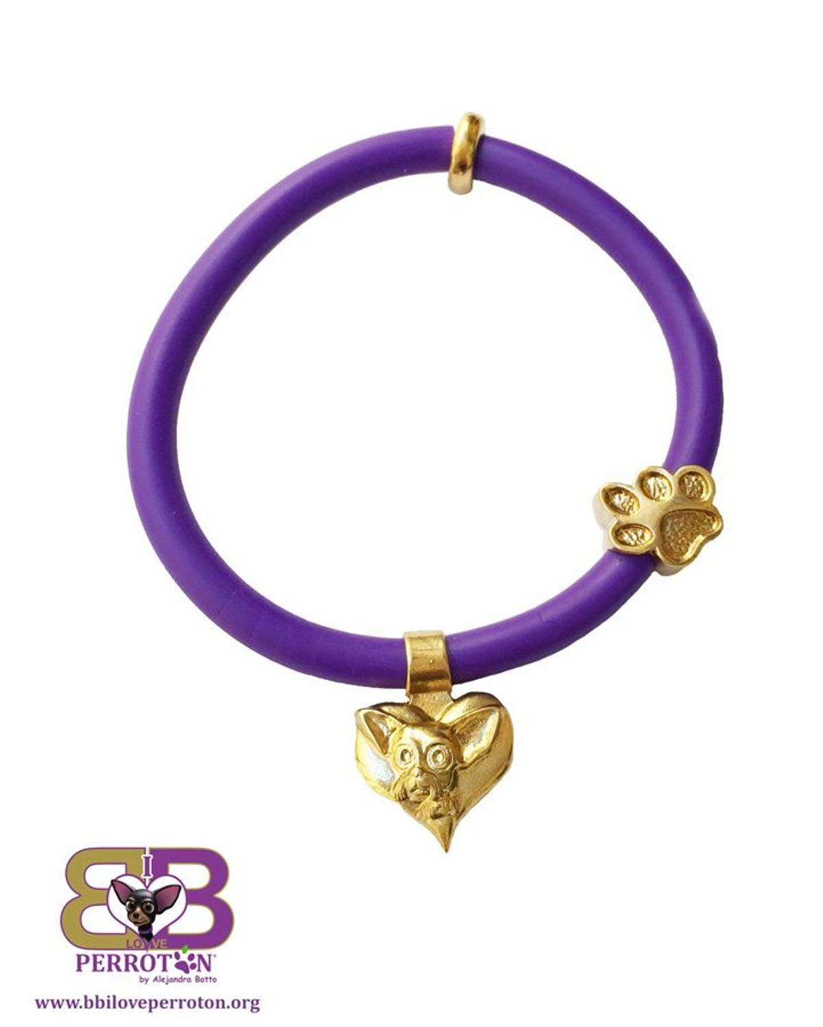 Pulsera para chico o chica de caucho morado en oro