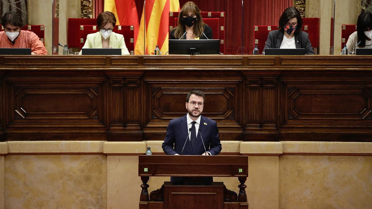 Eel candidat d&#039;ERC a la investidura, Pere Aragonès, intervenint al Ple del Parlament