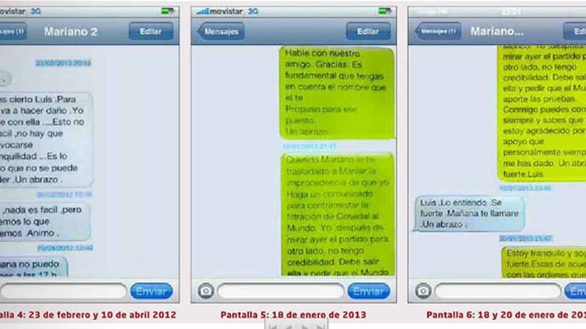 Mensajes entre Bárcenas y Rajoy publicados por 'El Mundo'.