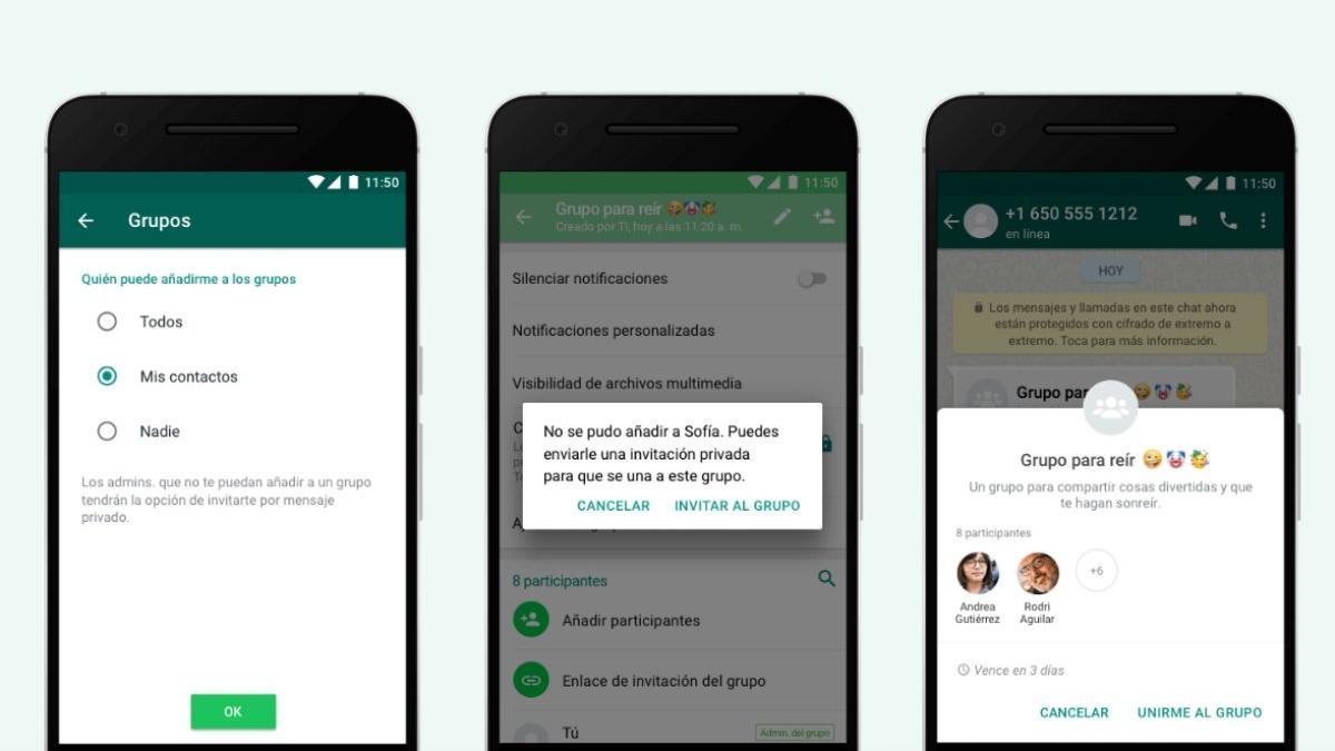 Aspecto de la nueva función de Whatsapp para que el usuario controle quién le añade a nuevos chats.