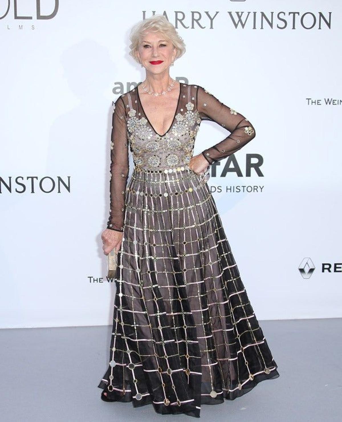 Helen Mirren, de Temperley London, en la gala amfAR de Cannes 2016.