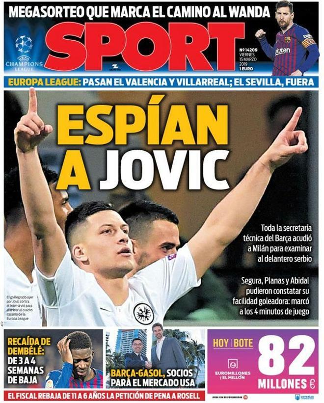 Portada de SPORT del 15 de Marzo del 2019