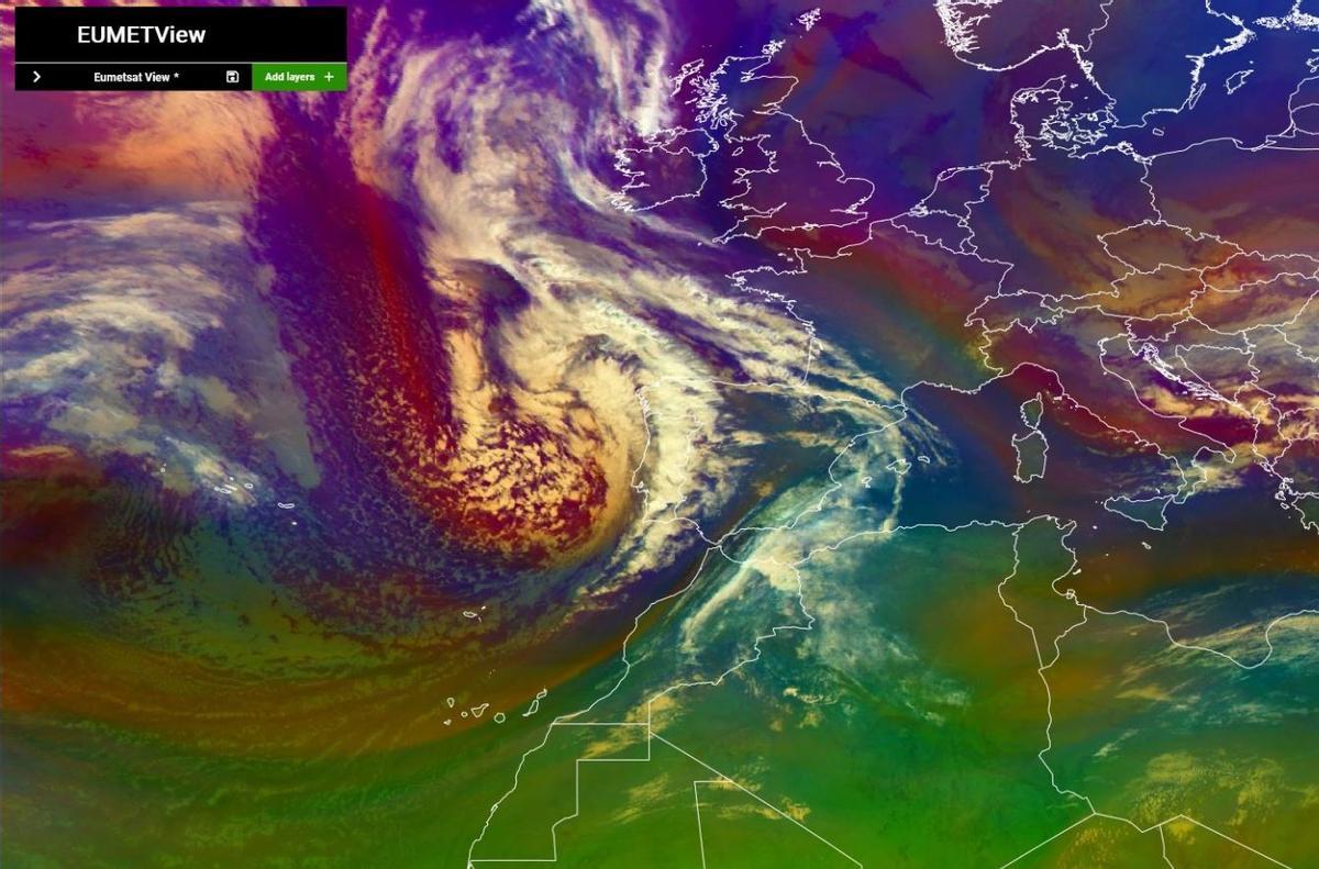 La borrasca que se acerca a las islas.