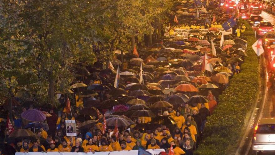 Vista general de la manifestación gallega, ayer.