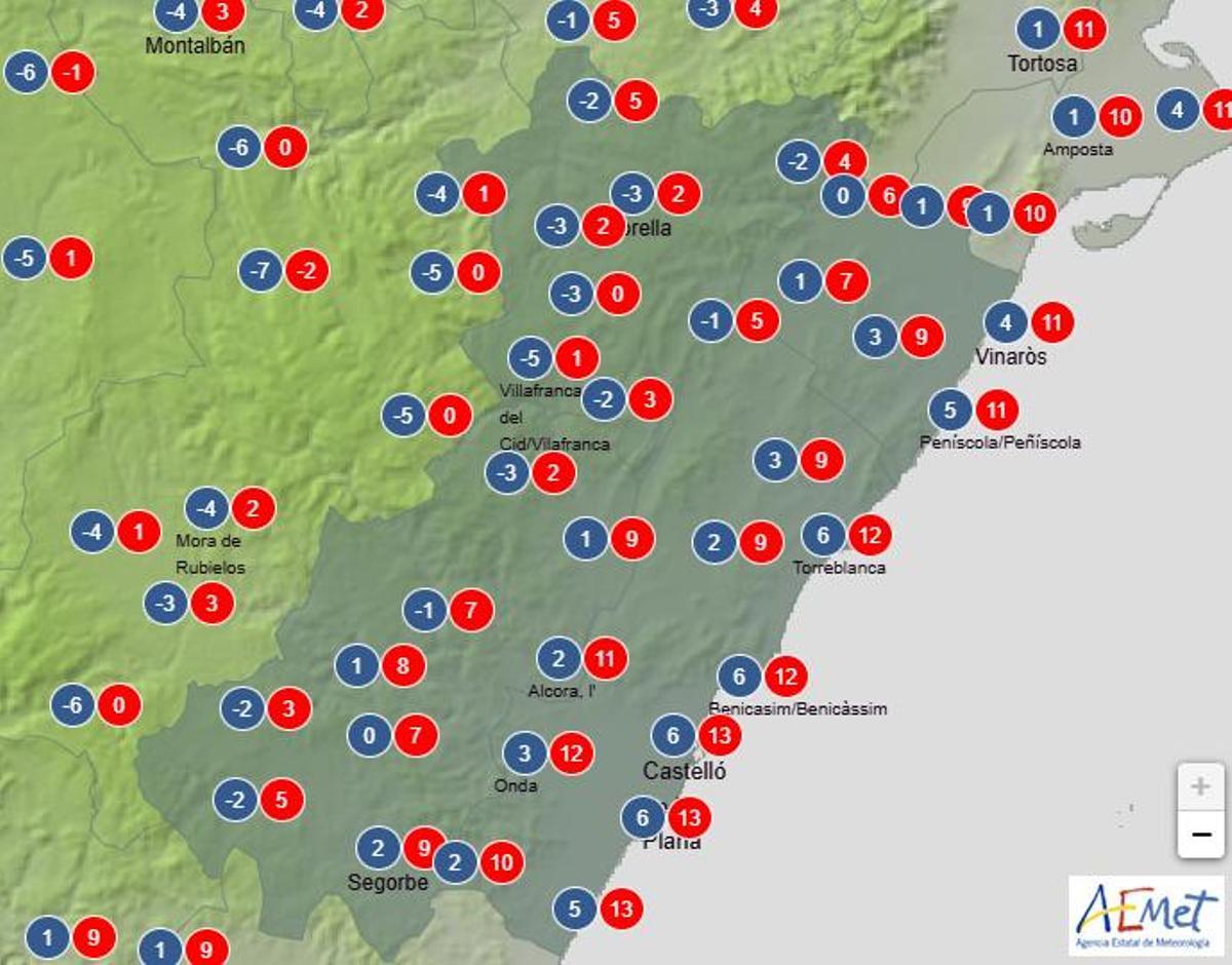 Temperaturas previstas para el próximo martes en Castellón.