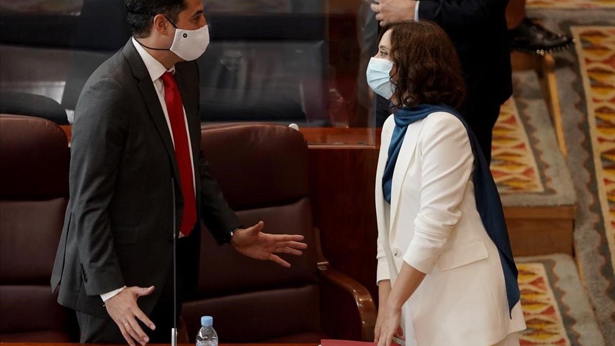 La presidenta de Madrid, Isabel Díaz Ayuso, junto a su vicepresidente y líder de Cs en la región, Ignacio Aguado