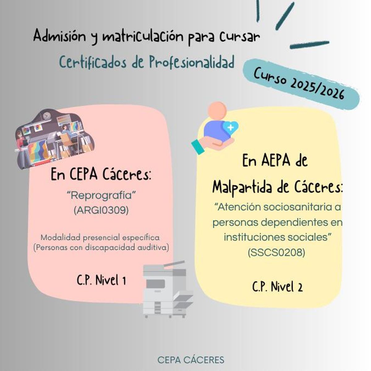 Cartel de los certificados profesionales.