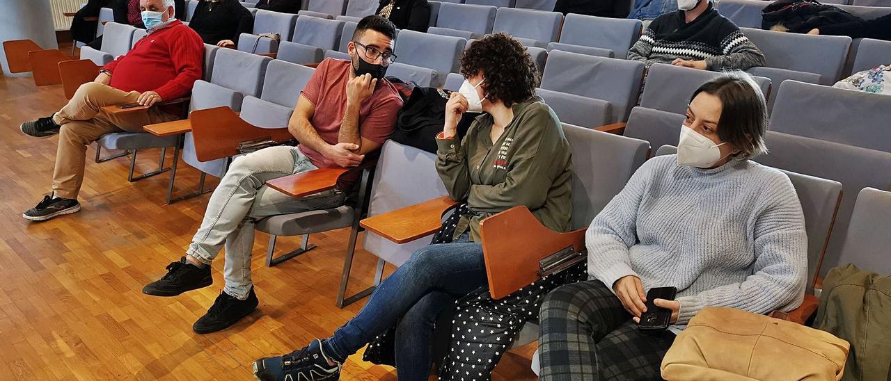 Los tres ediles del grupo municipal de Avante! (dcha.), Tomás Hermelo, Laura verde y Ánxela Vizoso, el sábado, en el pleno. | // SANTOS ÁLVAREZ