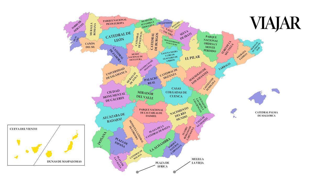 El mapa con las mejores atracciones turísticas de España en 2026.