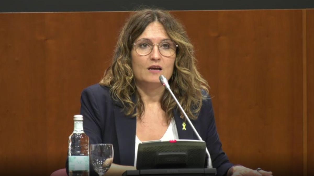 La consellera de la Presidència, Laura Vilagrà, durant la presentació de la candidatura de Catalunya en solitari per organitzar els Jocs d&#039;Hivern