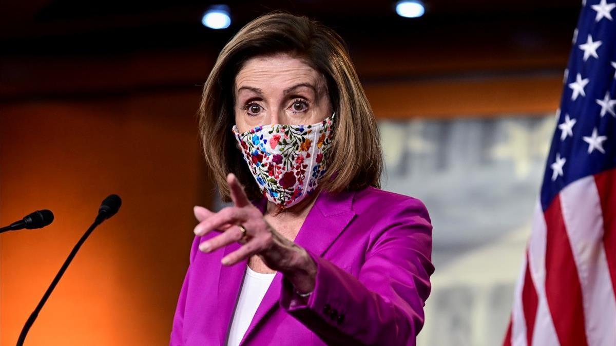 La presidenta de la Cámara de Representantes, Nancy Pelosi, durante una rueda de prensa este jueves.