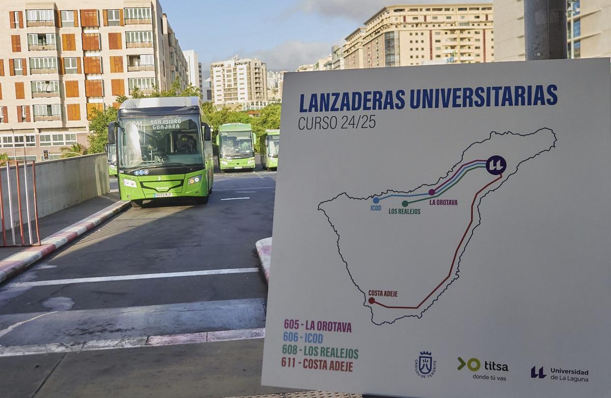 Cartel informativo sobre las guaguas lanzaderas.