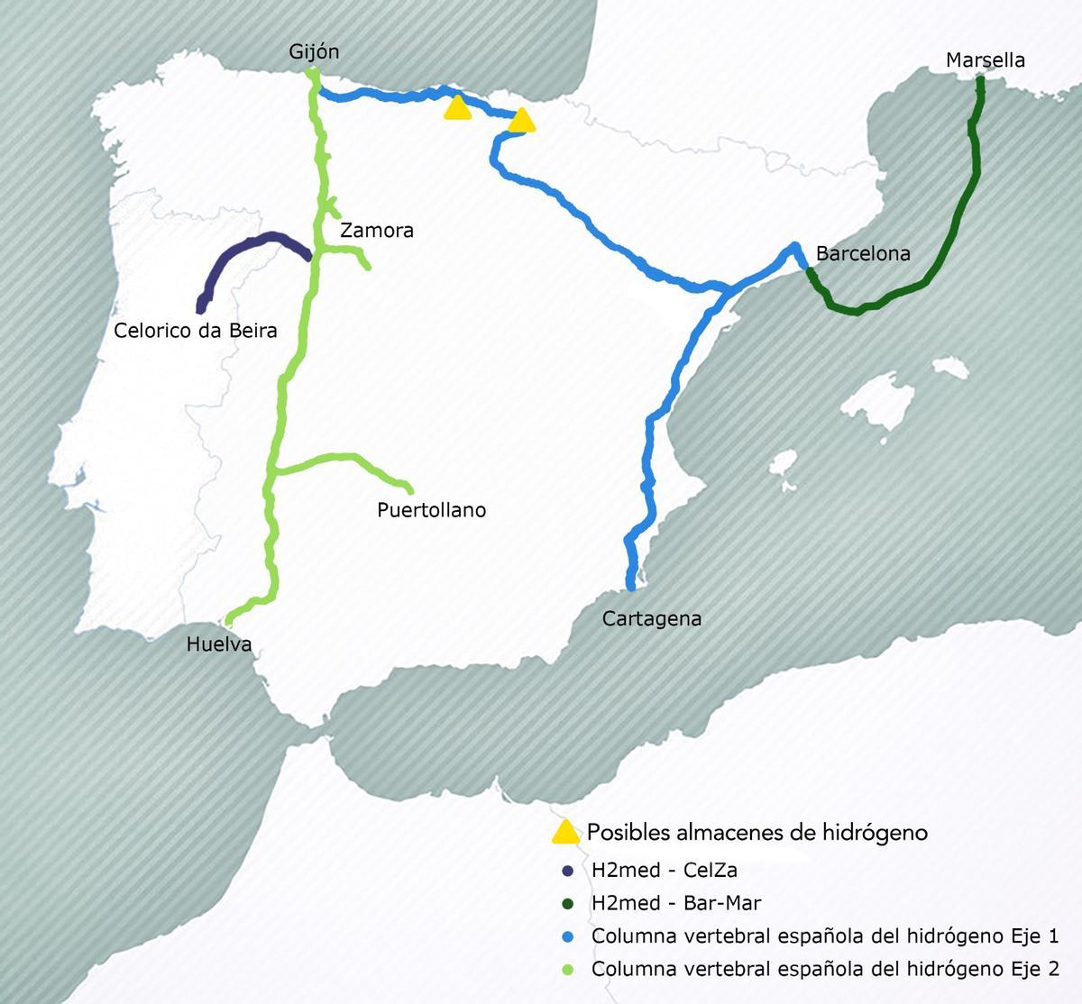 Hidroductos proyectados por el Gobierno de España, con Zamora en el centro del eje doméstico.