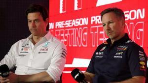 Toto Wolff y Christian Horner, durante una rueda de prensa