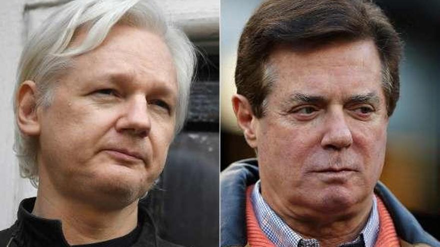 Julian Assange, a la izquierda, y Paul Manafort. // AFP