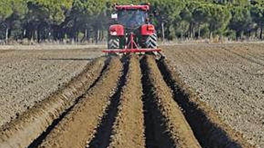 Un tractor arando una tierra.