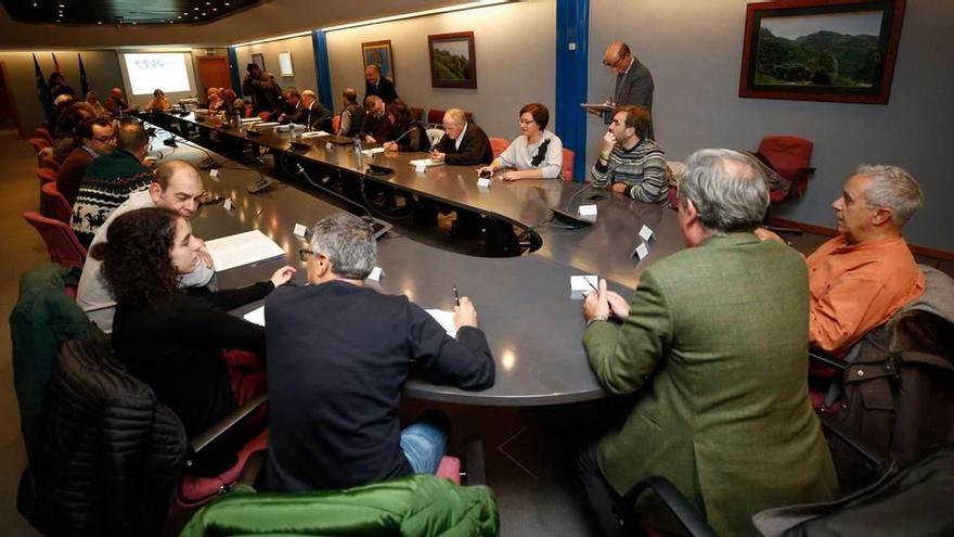 Asistentes a la reunión del área metropolitana celebrada ayer en la sede de la Consejería de Infraestructuras, en Oviedo.