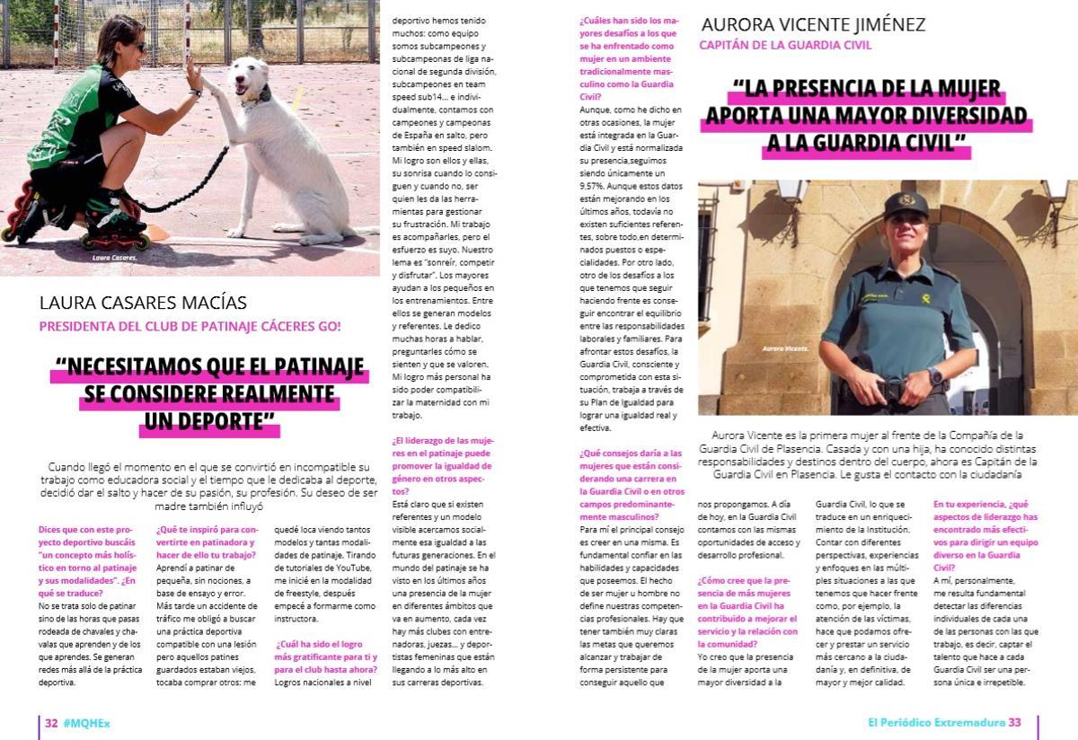 Algunas de las páginas que ilustran Mujeres que hacen Extremadura.