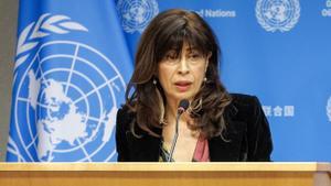 Spanish Minister of Equality Ana Redondo holds press conference at UN headquarters