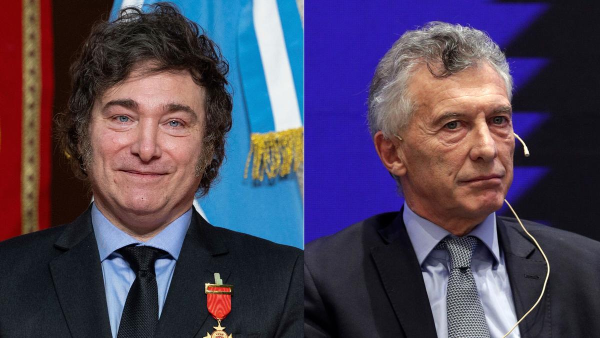 Combo de fotografías del presidente de Argentina, Javier Milei (i), y el expresidente Mauricio Macri