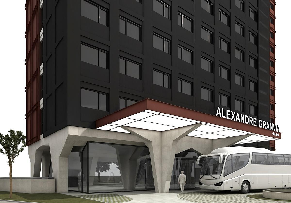 Render del futuro hotel del grupo Alexandre en la Granvía de L'Hospitalet de Llobregat.