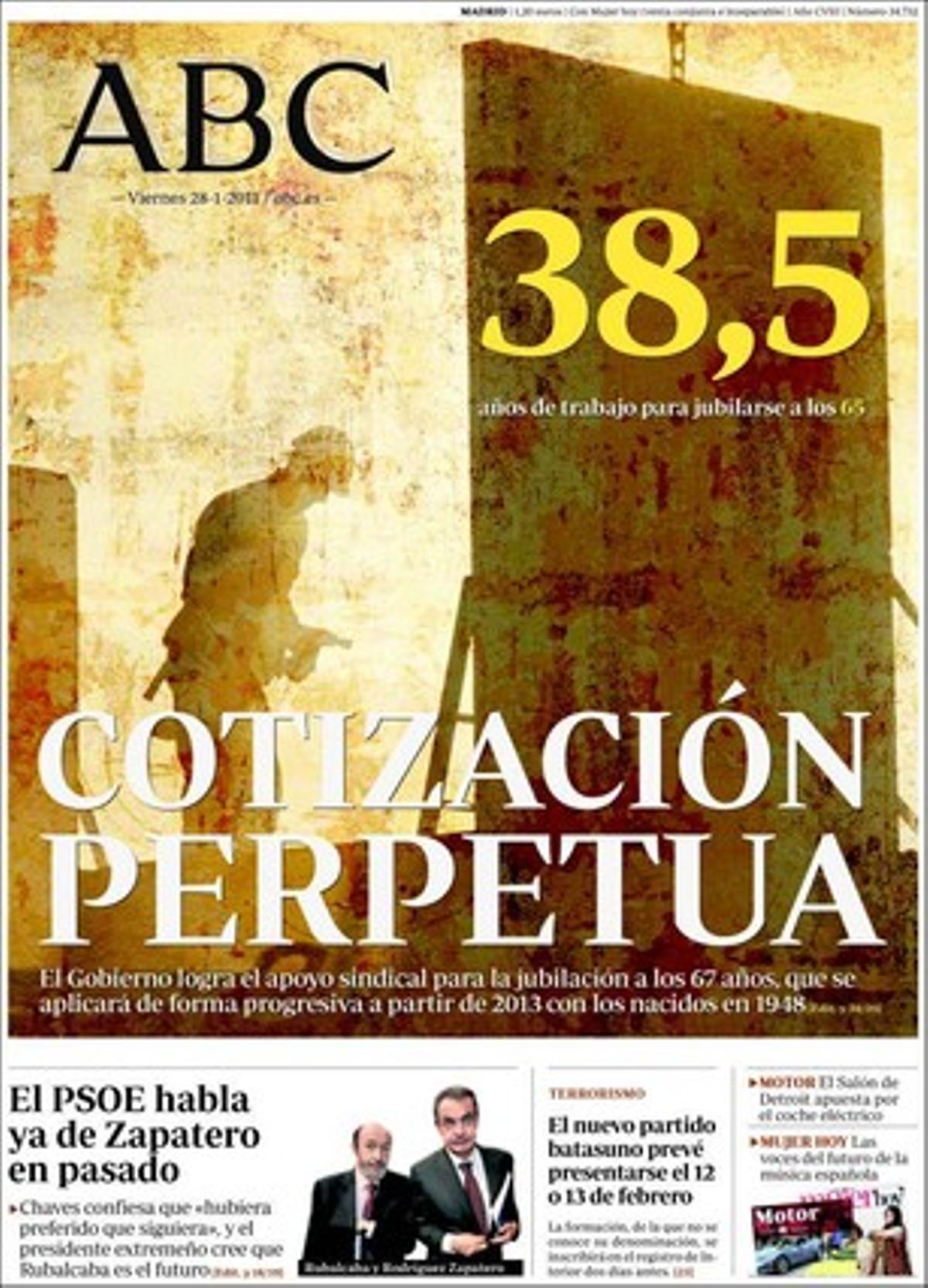 ’Abc’ també destaca en pàgines interiors que Manuel Chaves dóna per fet que Alfredo Pérez Rubalcaba serà el candidat i que Batasuna vol donar a conèixer el seu nou partit entre el 12 i el 13 de febrer.