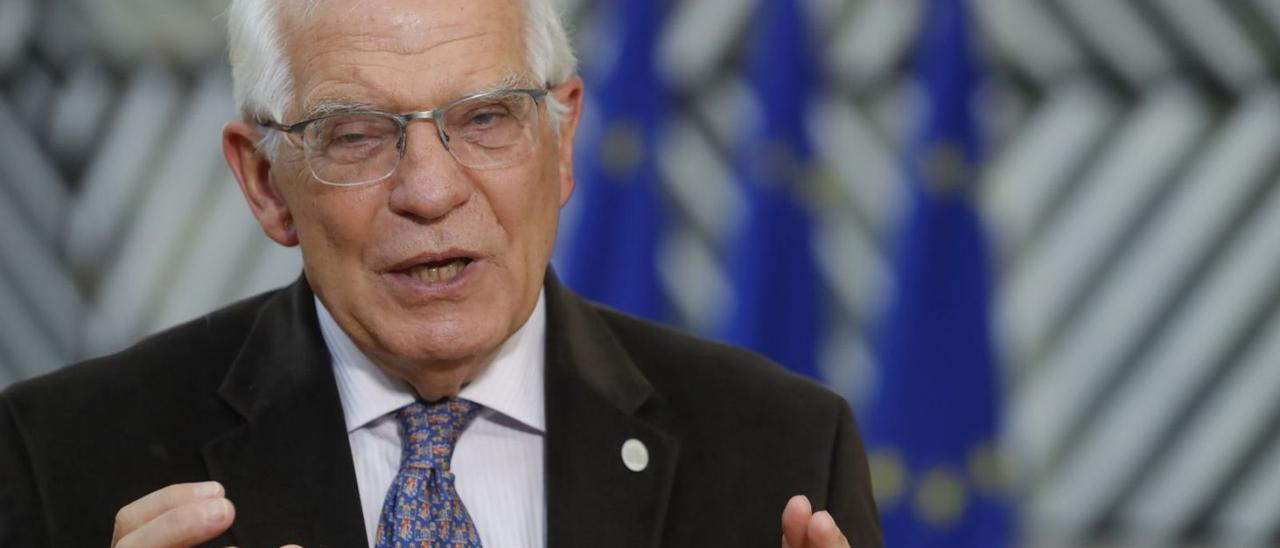 El cap de la diplomàcia europea, Josep Borrell, ahir a Brussel·les abans de l’inici de la cimera. | EFE