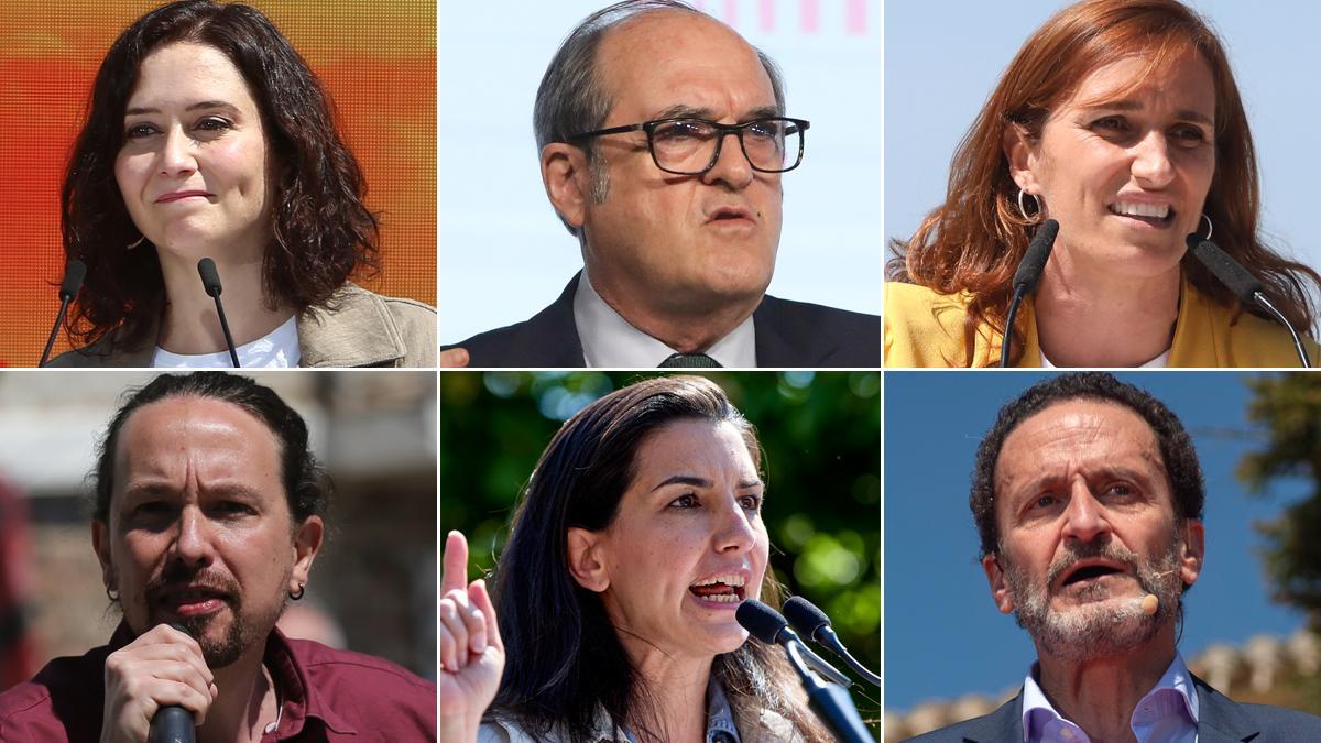 Isabel Díaz Ayuso, Ángel Gabilondo, Mónica García, Pablo Iglesias, Rocío Monasterio y Edmundo Bal.