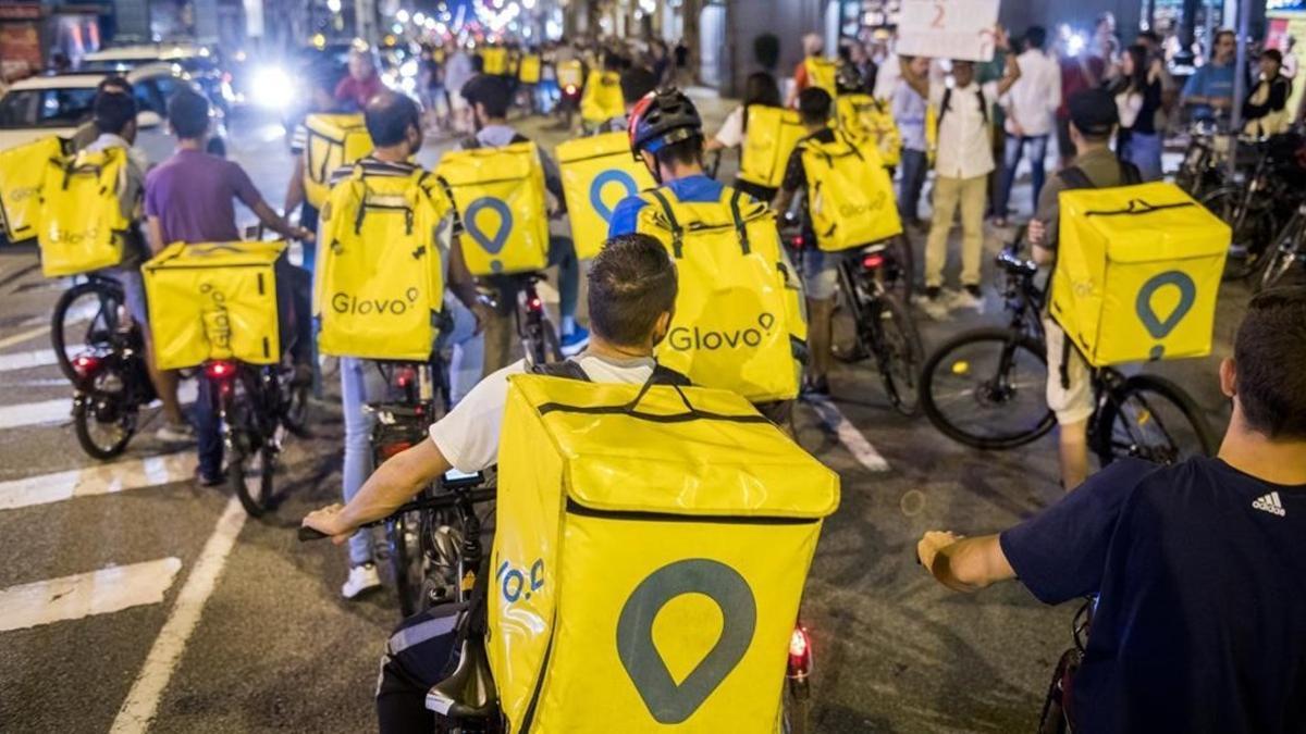 Protesta de los repartidores de Glovo en Barcelona.