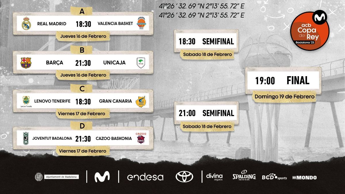 Los horarios de las eliminatorias de la Copa del Rey de basket 2023