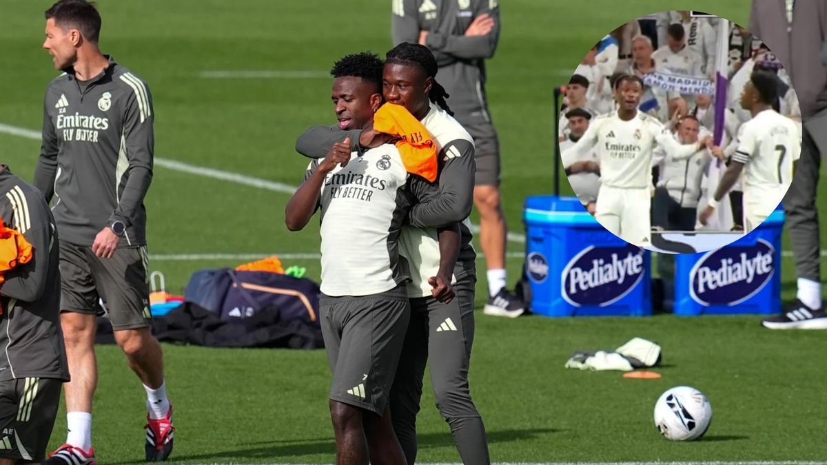 Camavinga en el entrenamiento, junto a Vinicius