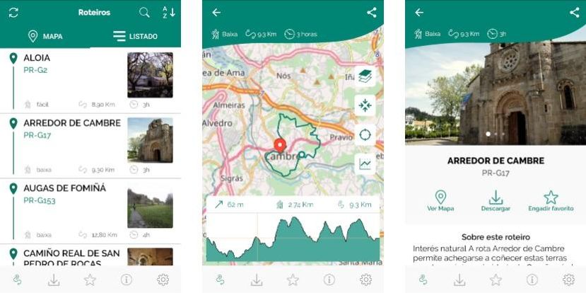 Captura sobre algunos de los datos que ofrece la aplicación sobre las rutas de senderismo en Galicia. / Turgalicia