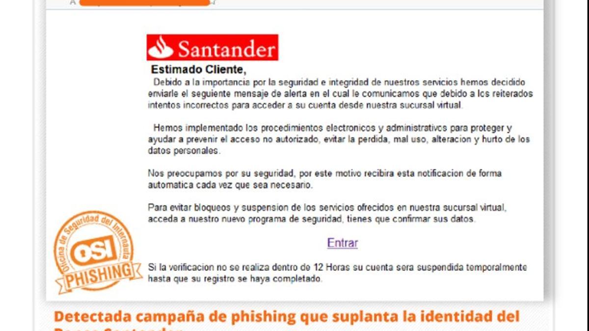 Ojo con una campaña que suplanta al Banco Santander