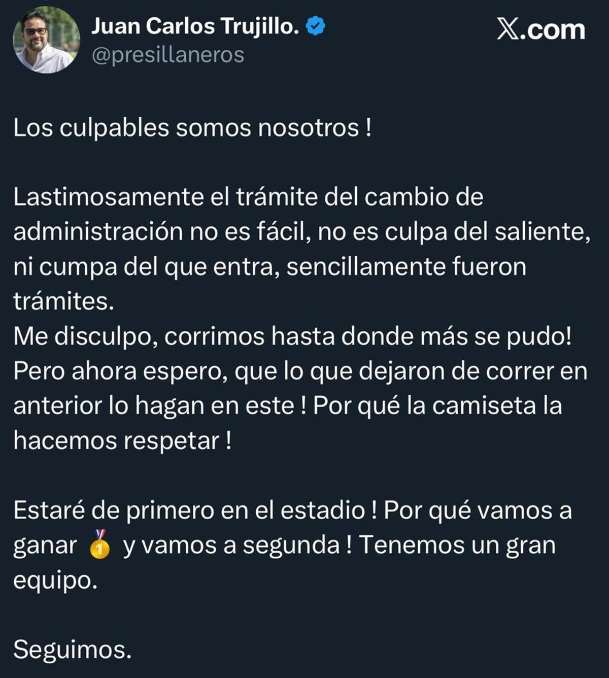 Captura del polémico tuit de Juan Carlos Trujillo, propietario del Eldense