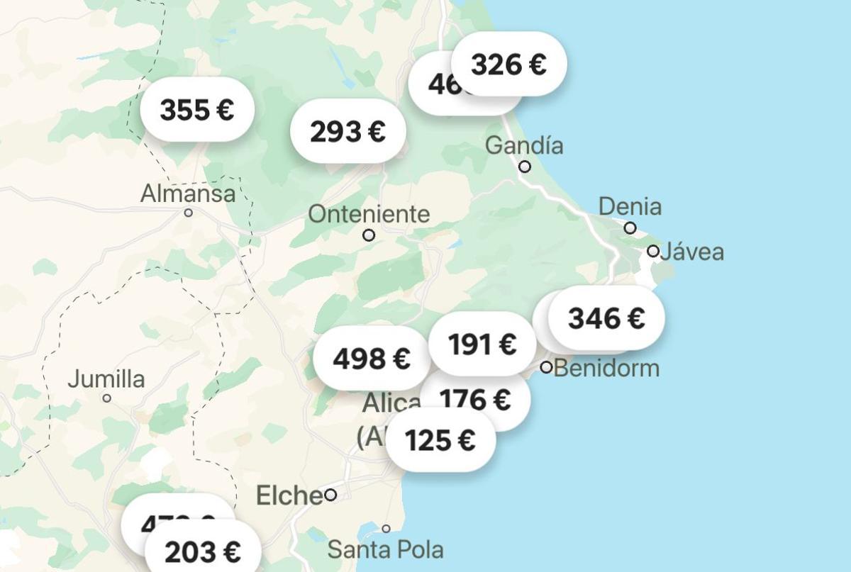 Casas y viviendas unifamiliares disponibles en la provincia de Alicante para Nochevieja en una conocida app.