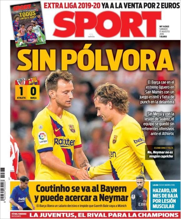 Portada SPORT sábado 17 agosto 2019