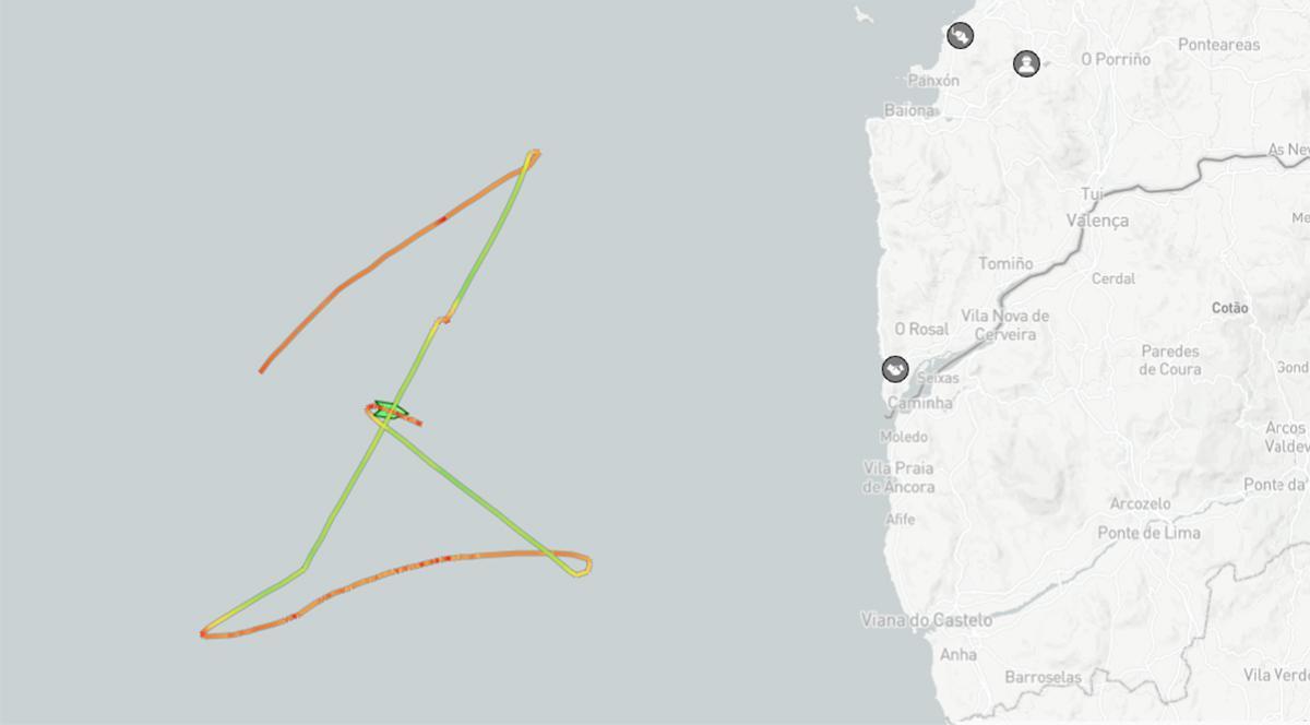 Trayectoria seguida por el 'CMA CGM Cassiopeia' hasta las 21:45