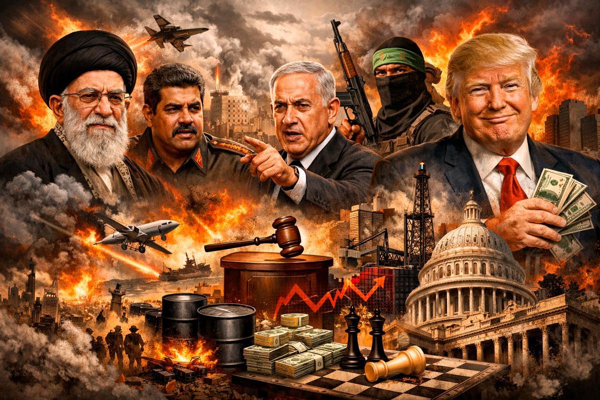 Escena de política caótica global.