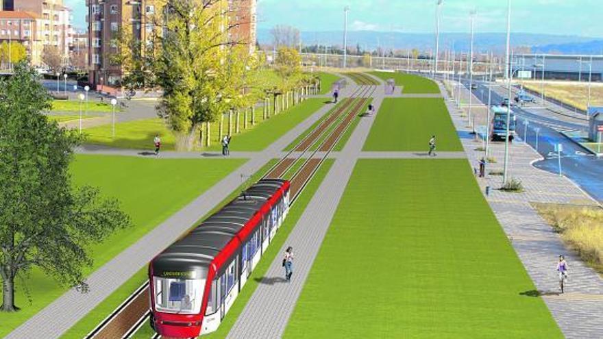 Imagen virtual del futuro tranvía de León.