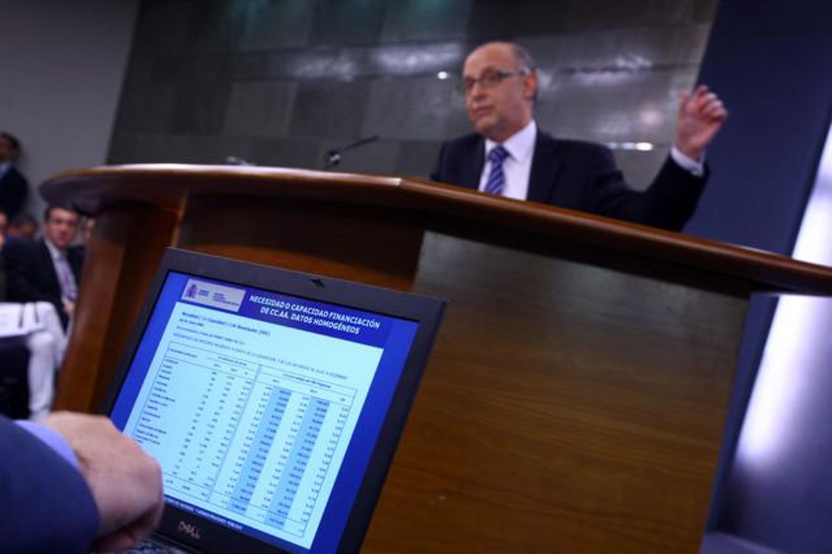 El ministre d’Hisenda, Cristobal Montoro, ha substituït la vicepresidenta Sáenz de Santamaría en la roda de premsa posterior al Consell de Ministres. El ministre d’Hisenda, Cristobal Montoro, ha substituït la vicepresidenta Sáenz de Santamaría en la roda de premsa posterior al Consell de Ministres.