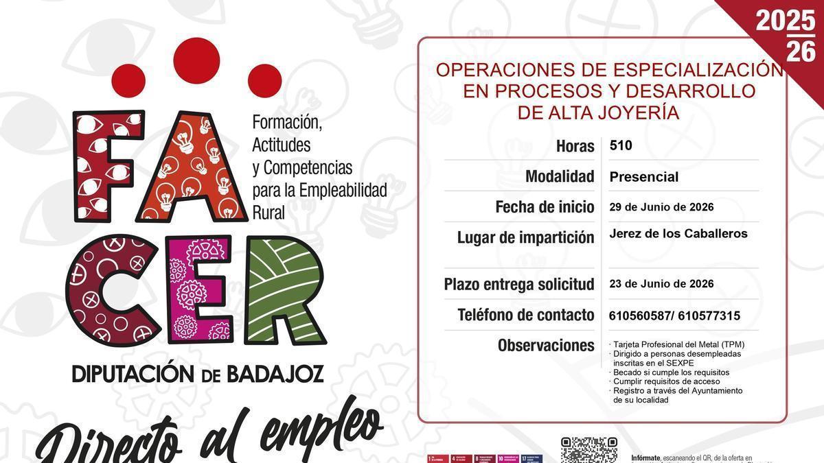 Cartel del curso formativo sobre especialización en alta joyería.