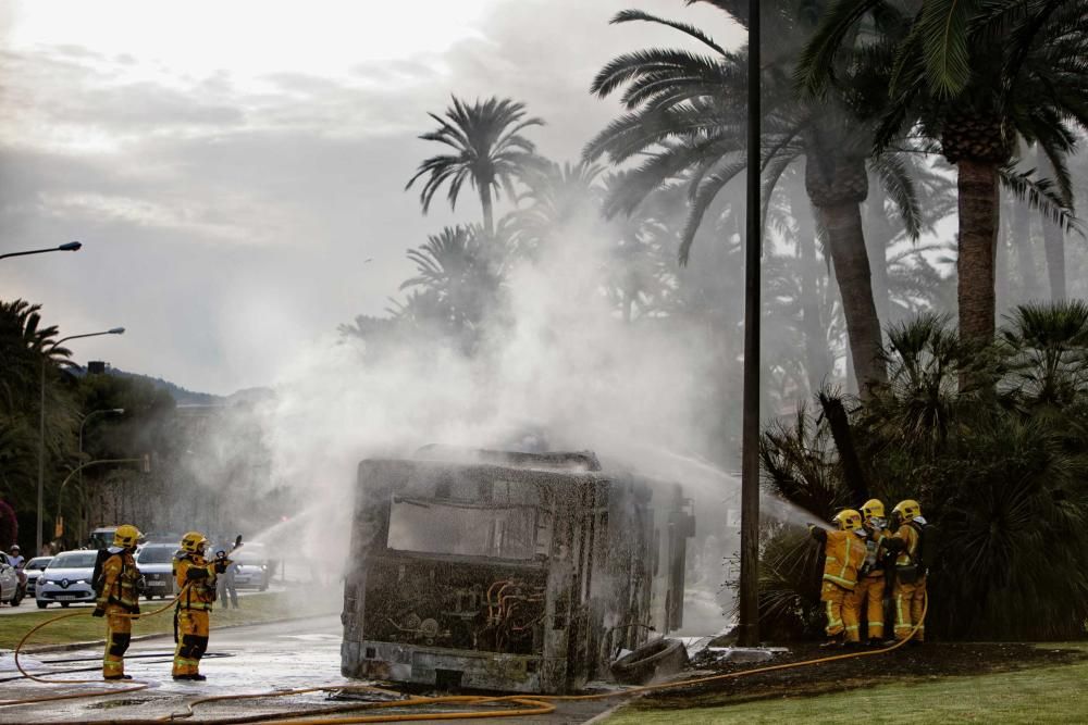 Se incendia un autobús de la EMT en pleno Paseo Sagrera de Palma