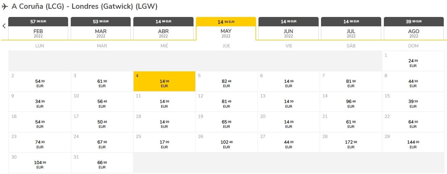 Precio de Vueling en la nueva ruta entre Alvedro y Londres.