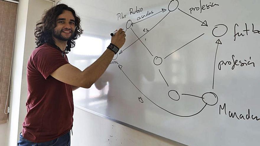 Daniel Fernández explica en la pizarra qué es un grafo. |