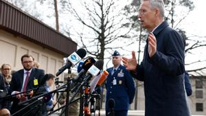 El secretario general de la OTAN, Jens Stoltenberg, en Ramstein (Alemania).