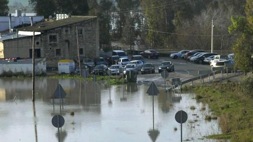 Una carretera, anegada por la crecida de un río en Jerez.