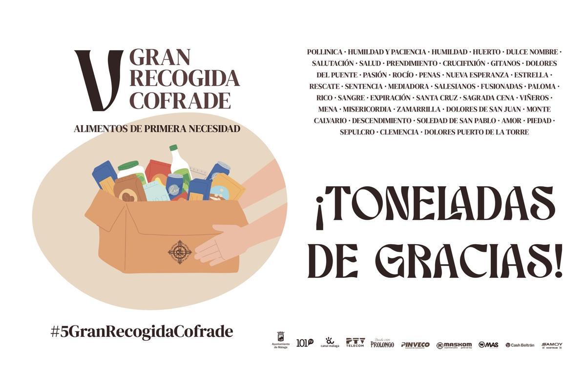 Cartel con las cofradías participantes en la quinta edición de la Gran Recogida Cofrade.