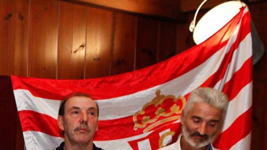 Cundi y Redondo, durante un acto con las peñas del Sporting.