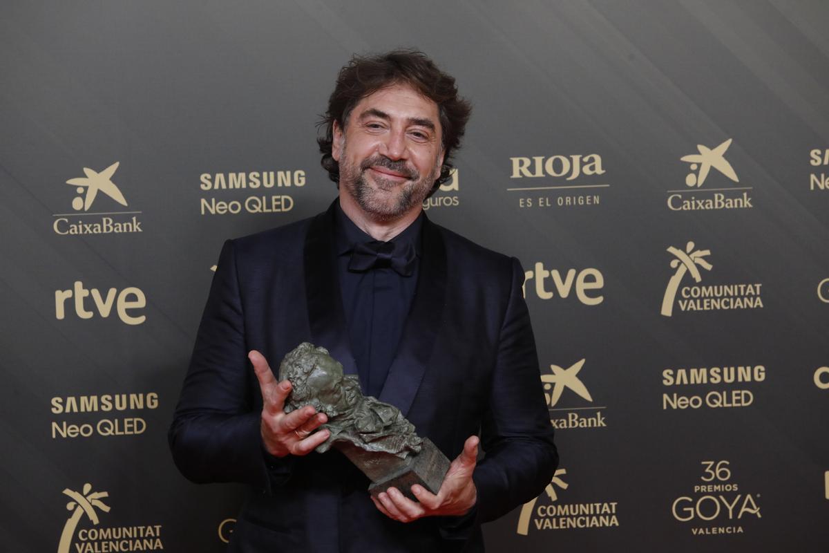 Javier Bardem con su Goya a la mejor interpretación.