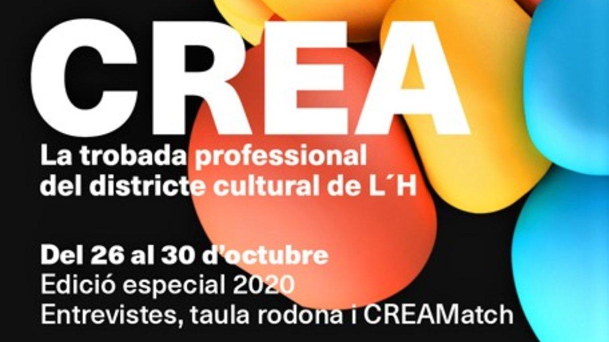 Cartel del CREA 2020, el encuentro profesional del Distrito Cultural L'Hospitalet.